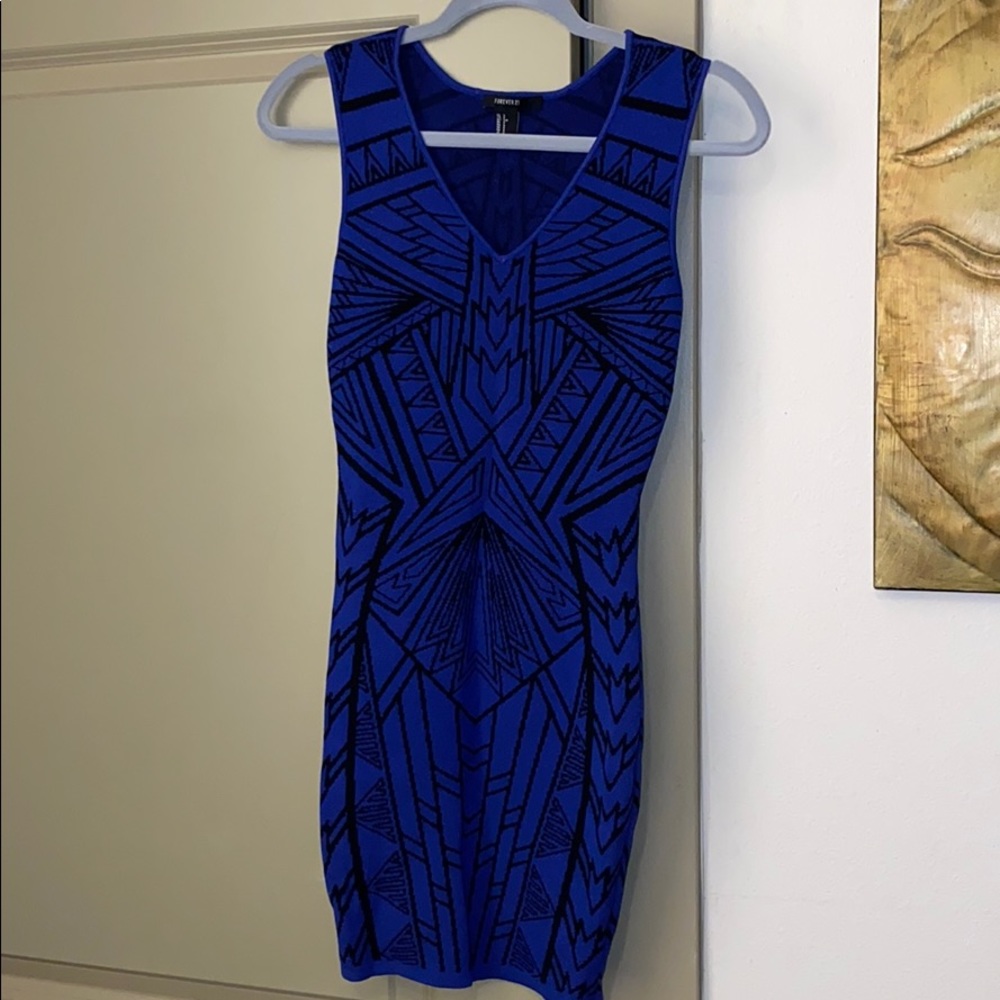F21 Small Blue Black Knit Thick Bodycon Dress